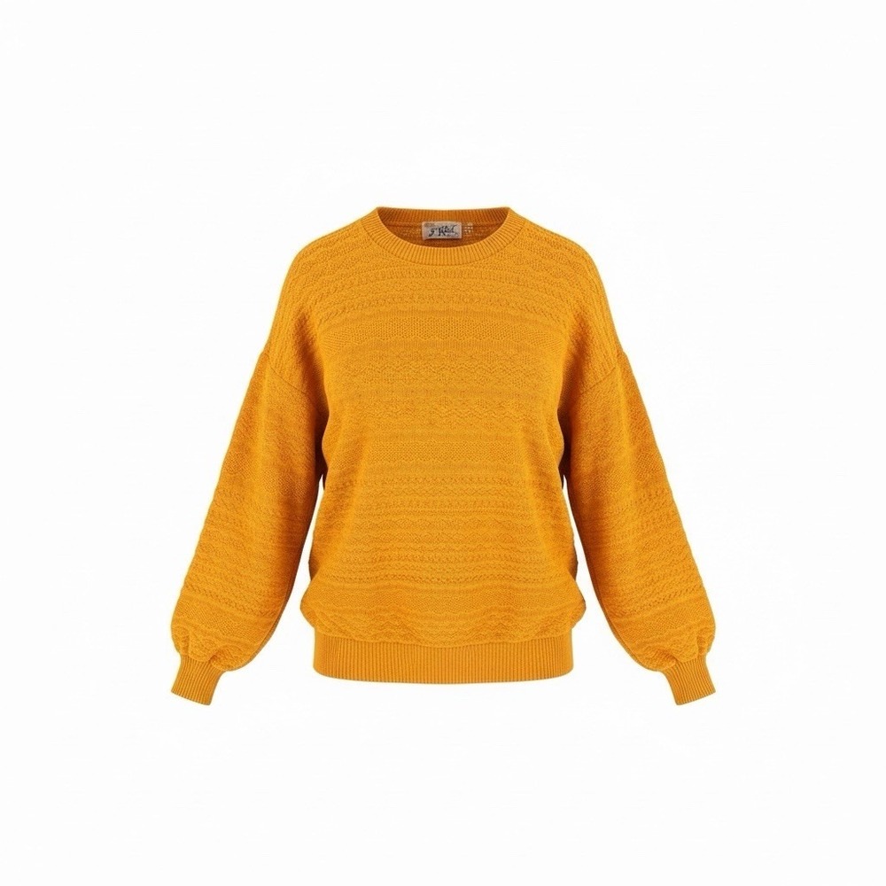 Vintage J Knit USA Cotton Sweater Women M Yellow Textured 90s